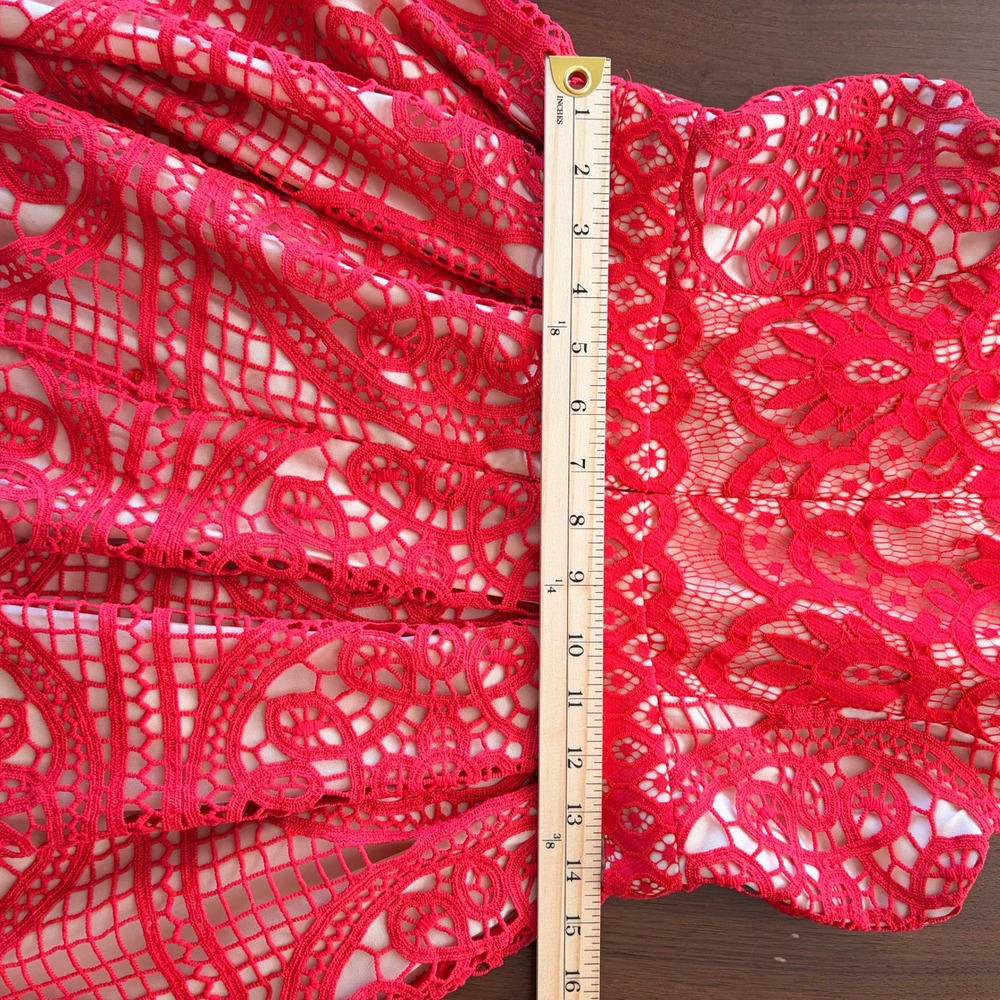 Anthropologie HD in Paris Dress Dress Women's 8 Coral Red Crochet Lace - Picture 13 of 14